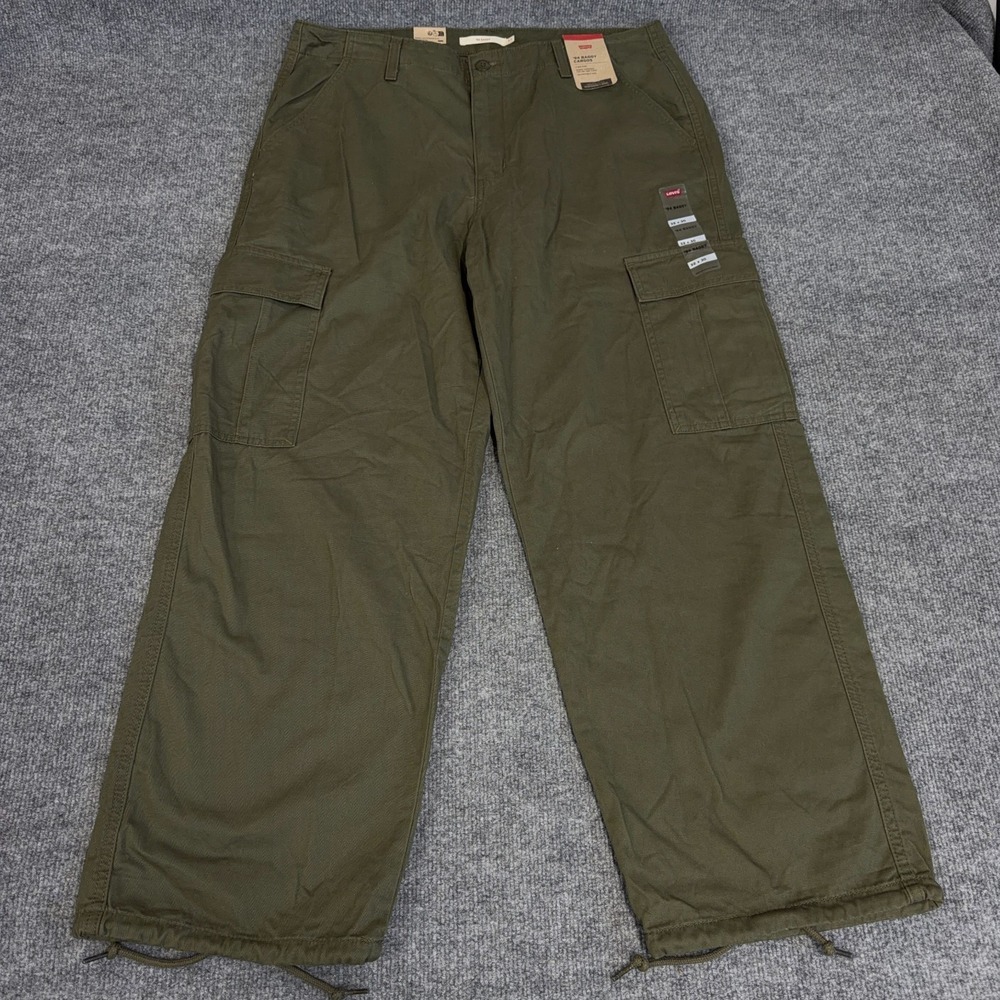 Levis 94 Baggy Cargos Pants Women 32x30 Army Military Olive Green Wide Leg NEW